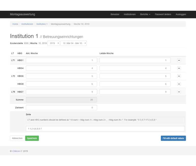Belegungszahlen Eingabe - CHILICON IT SOLUTIONS | Webentwicklung Berlin